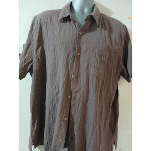 Lucky Brand Mens Brown Textured Short Sleeve Button Up Shirt XL Made inIndonesia